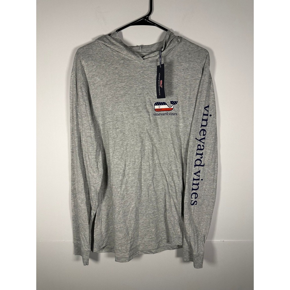 Vineyard Vines Hooded Long Sleeve Shirt Mens M Grey Heather Whale Graphic Tee